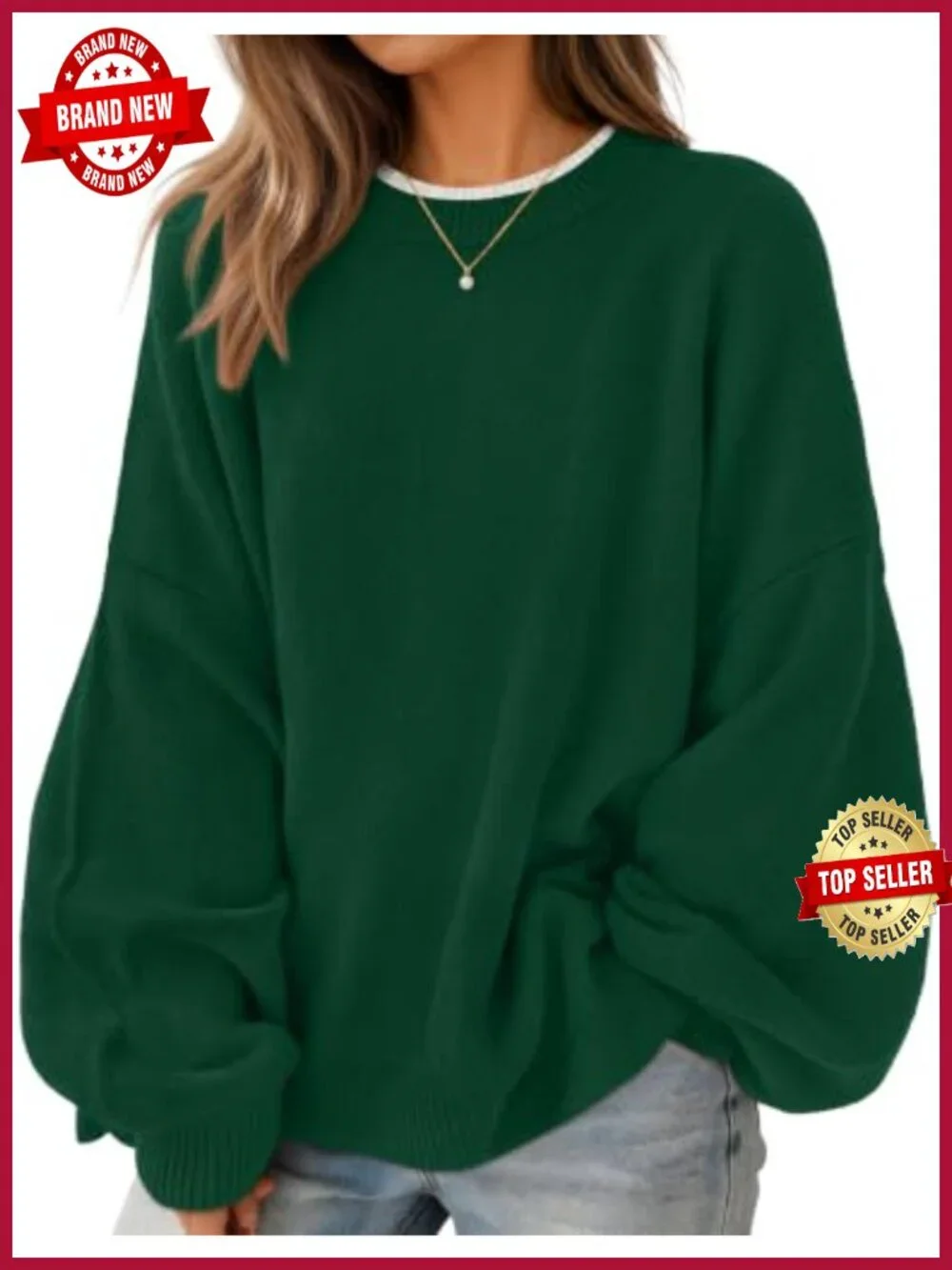 ZESICA Women's Oversized Crewneck Pullover Sweater with Batwing Sleeves, Side